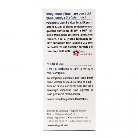 Pufagenics Liquid omega3 + Vit. E - gusto limone fl. 210ml , Metagenics