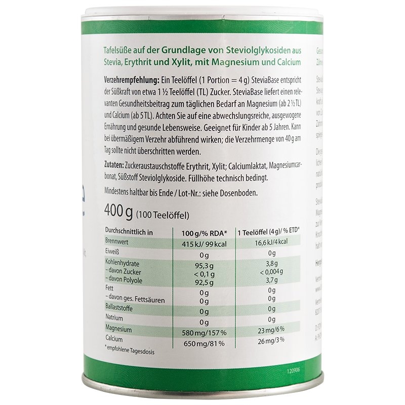 immagine della confezione di Stevia base Gr 400 | dolcificante naturale. ingredienti e valori nutrizionali