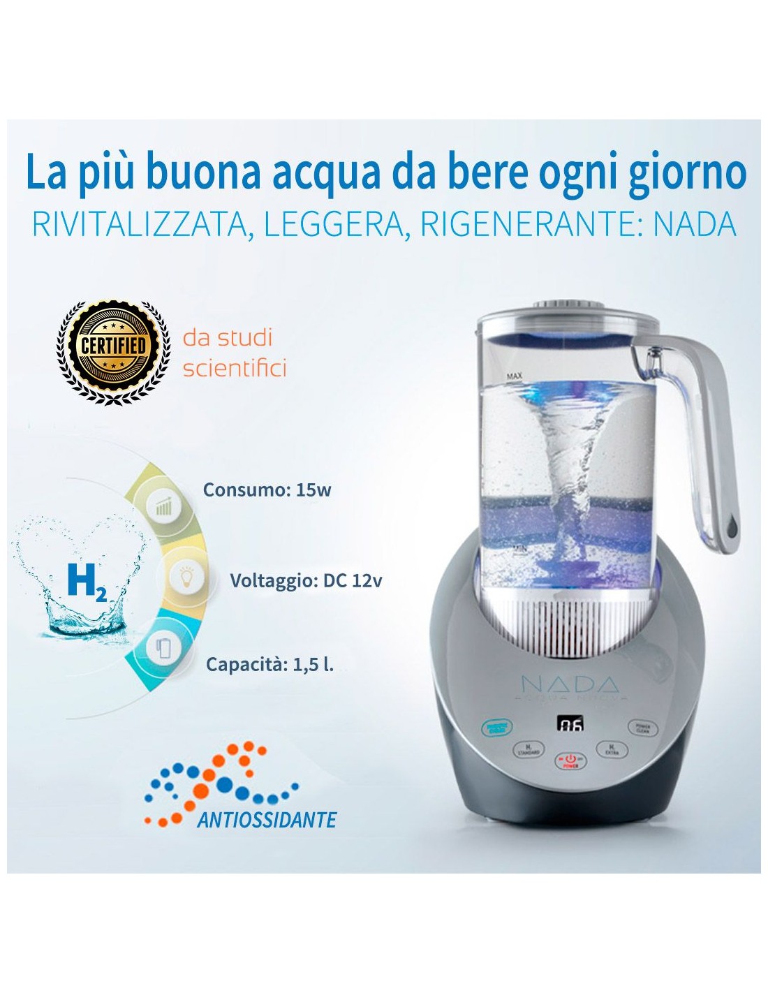 Generatore di Acqua Idrogenata H2 NADA con Filtro Esclusivo a Bio-Ceramiche  [New Model 2022]