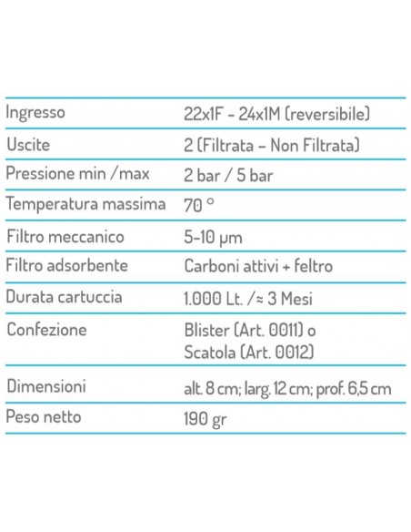 Multifiltro per acqua potabile, elimina: cloro, calcare, batteri, metalli pesanti, gusti e odori sgradevoli