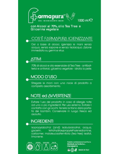 Gel igienizzante per mani FarmaPura -...