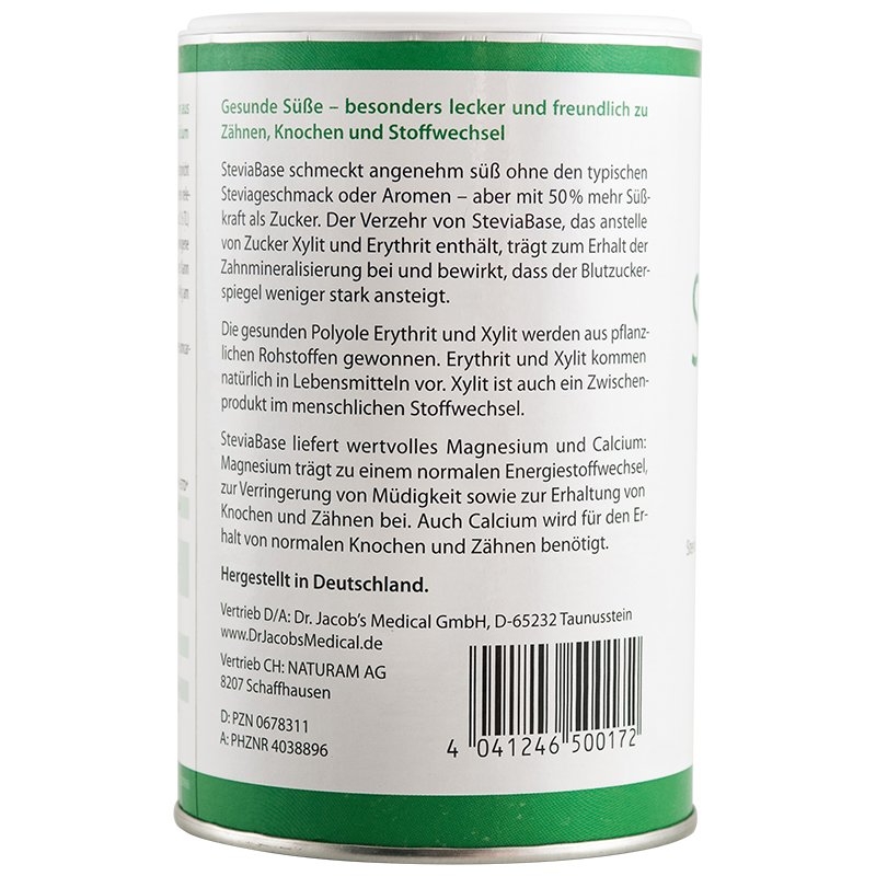 immagine della confezione di Stevia base Gr 400 | dolcificante naturale, vista retro.