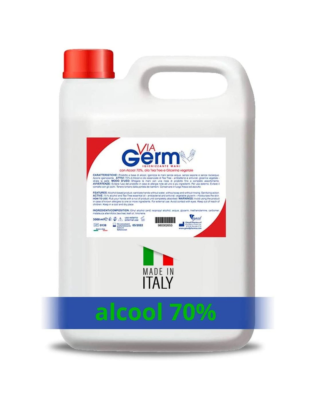 V Germ Out - Ricarica Spray Igienizzante per Tessuti e Ambienti - 5 L.
