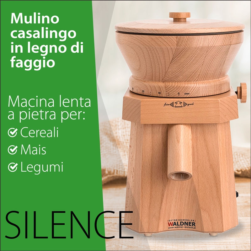 Silence Mulino con Macina Lenta a Pietra per Cereali, Mais e