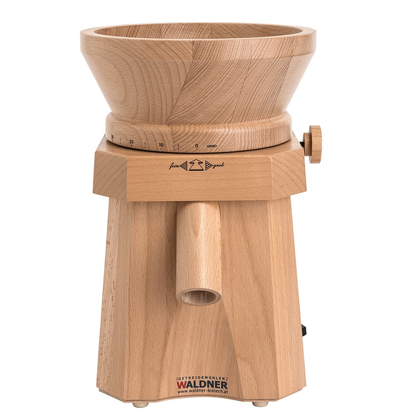 immagine del Mulino in legno per farine, Waldner modello Silence, vista frontale, senza il coperchio