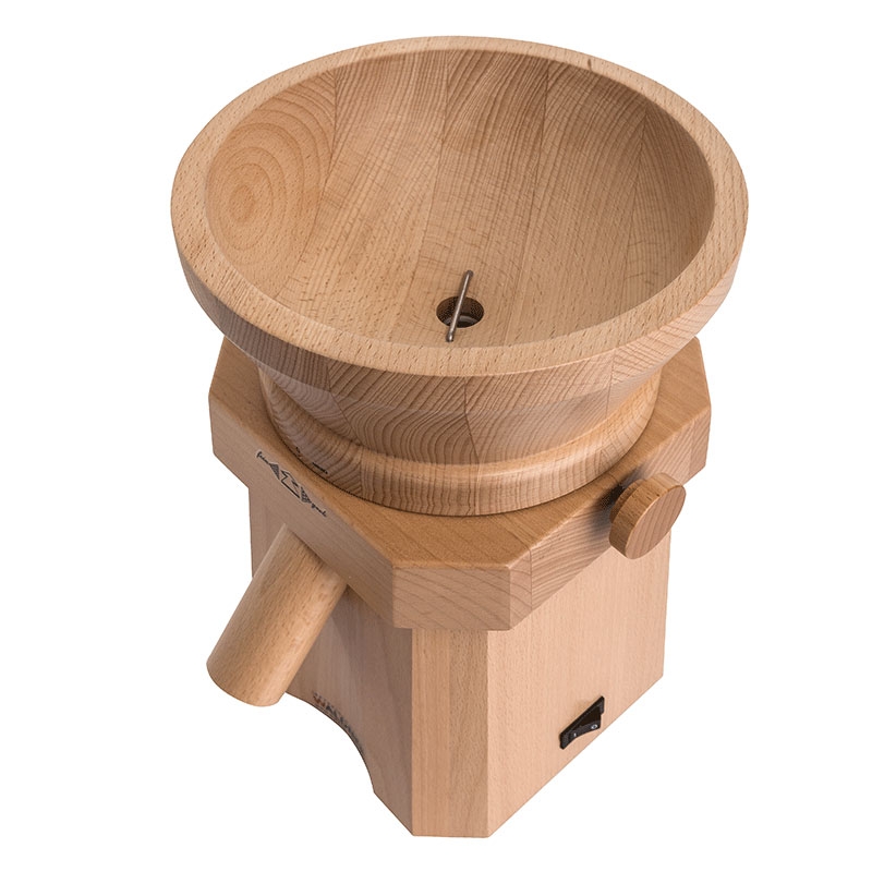 immagine del Mulino in legno per farine, Waldner modello Silence, vista dall'alto, senza coperchio immagine del Mulino in legno per farine, Waldner modello Silence, vista dall'alto, senza coperchio