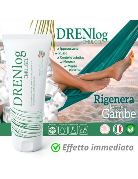 DRENlog Emulgel per Gambe Gonfie e Cellulite a Base di Ippocastano, Rusco, Centella asiatica -100 ml