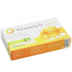 immagine della confezione Integratore Vitamina D 400 U.I.  84 compresse masticabili Metagenics , vista frontale 2