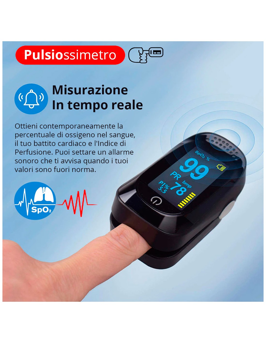 Saturimetro/Pulsossimetro da dito / Modello YM101 - € 17,43 cad