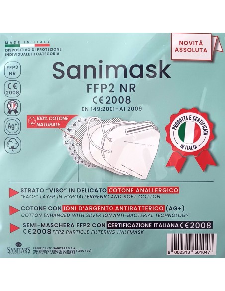 Sanimask FFP2 NR Mascherine Colorate - agli Ioni d'Argento - Made in Italy Certificate CE - 25 pezzi