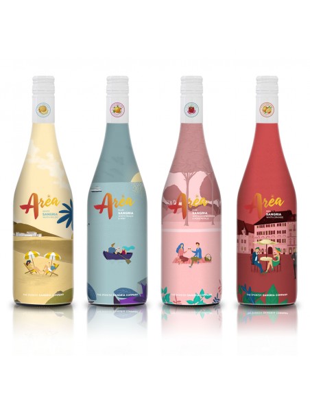 Sangria Area a Base di Vino Bianco Aromatizzato in 4 Gusti Differenti - Bottiglie Decorate Ideali Anche Come Regalo - 750 ml