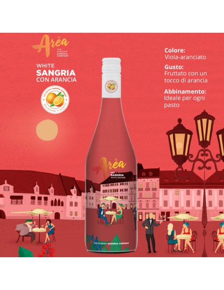 Sangria Area a Base di Vino Bianco Aromatizzato in 4 Gusti Differenti - Bottiglie Decorate Ideali Anche Come Regalo - 750 ml