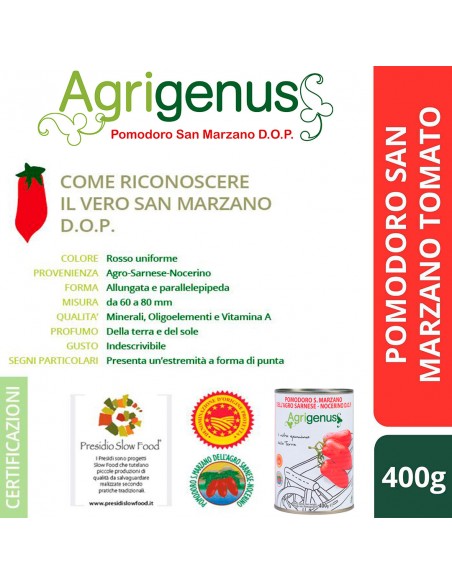 Agrigenus - Pomodori Pelati San Marzano DOP- Confezione da 400 g
