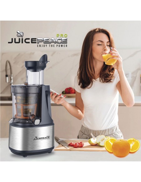 JuicePeace PRO Estrattore di Succo Professionale BPA Free - 32 Giri con Apertura da 78 mm per Inserire Frutta e Verdura Intera
