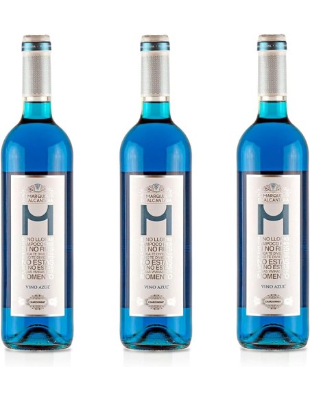Marques de Alcantara Gourmet Bevanda Blu Aromatizzata a Base di Vino Chardonnay Biologico - 3 Bottiglie da 75 Cl