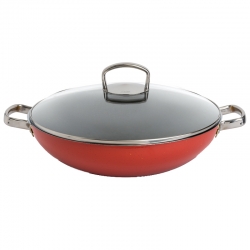 immagine del wok Silit Energy Red, diametro 36 cm con coperchio in vetro, visone frontale