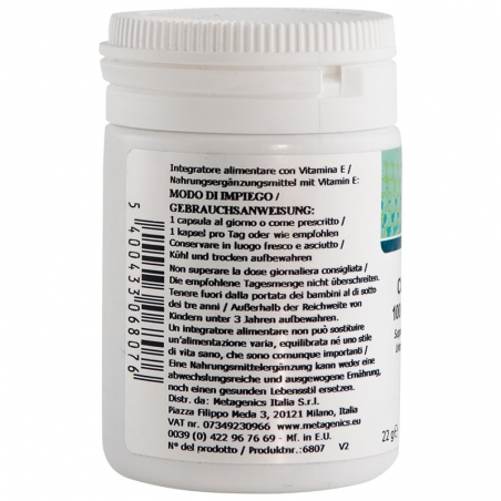 immagine della confezione dell'integratore di Metagenics Coenzima Q10 Mg 100 + Vitamina E - 30 capsule, modo d'impiego