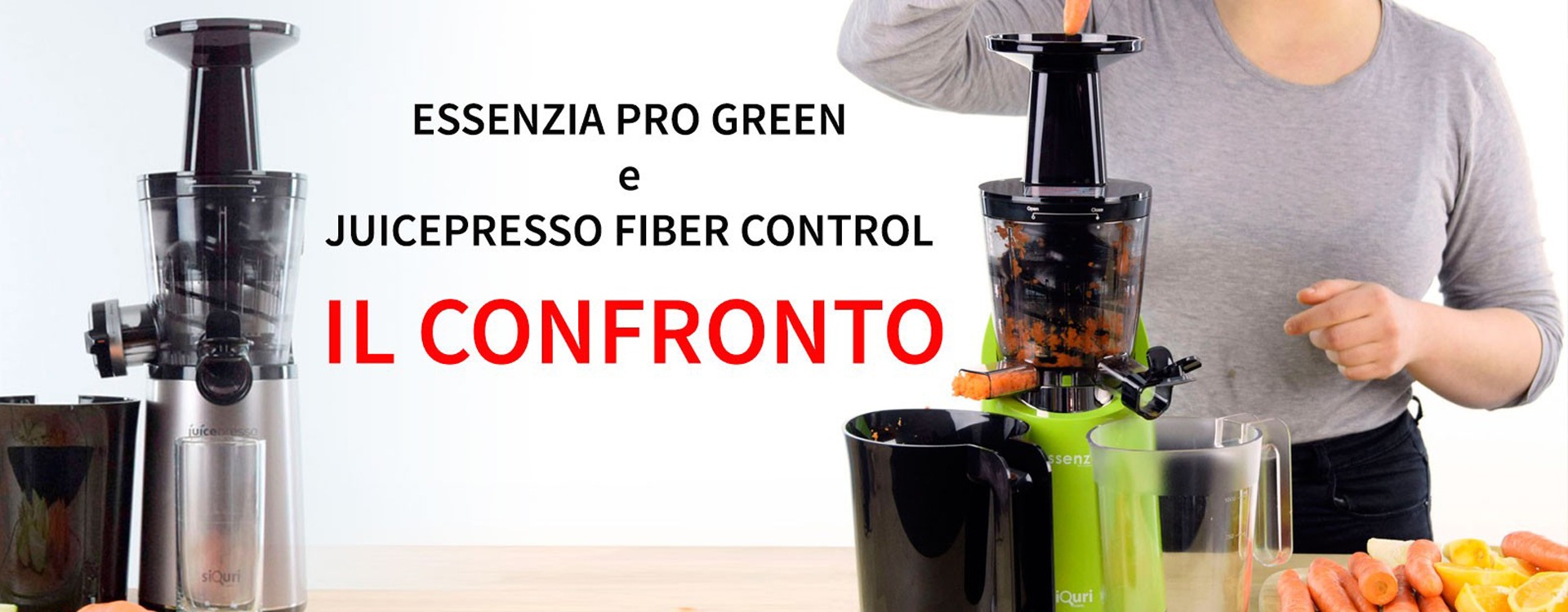 Essenzia pro green e juicepresso fiber control: il confronto tra estrattori di succo